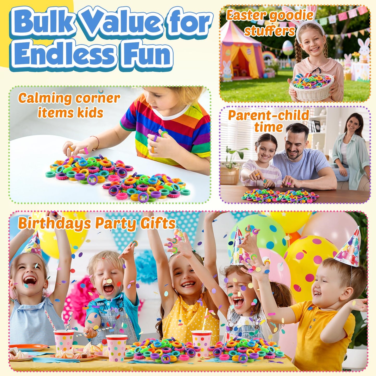 KLT Fidget Toys Bulk for Kids: 50 Pack Texture Spinner Rings - Bulk Fidgets for Students Classroom Prizes - Quiet Sensory for Autism Stress Relief - Goodie Bags Stuffers for Party Favors