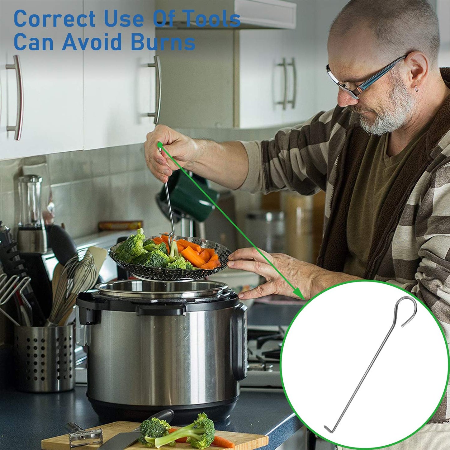 Steamer Basket Stainless Steel Vegetable Basket Metal Handle Folding Silicone Feet Steamer Insert for Cooking Veggies Fish Seafood Include Safety Tool,Fit Various Pot Pressure Cooker (5.1" to 9.5")
