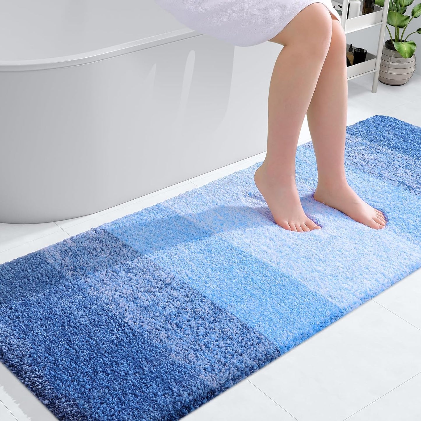 OLANLY Bathroom Runner Rug - Extra Soft Microfiber Mat 59"x24" | Quick-Dry, Rubber Backing, Light Royal Blue