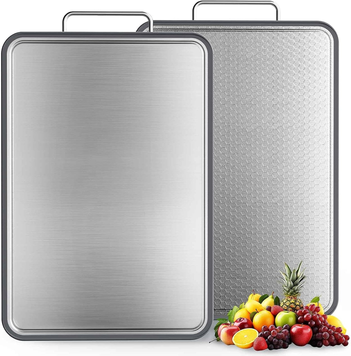 Stainless Steel Cutting Board - 16''×11'' Double-Sided 304 Steel for Meat, Veggies & Fruits
