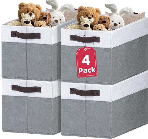 Criusia Extra Large Storage Bins - 4 Pack 16x12in Fabric Organizers for Clothes, Toys & Blankets