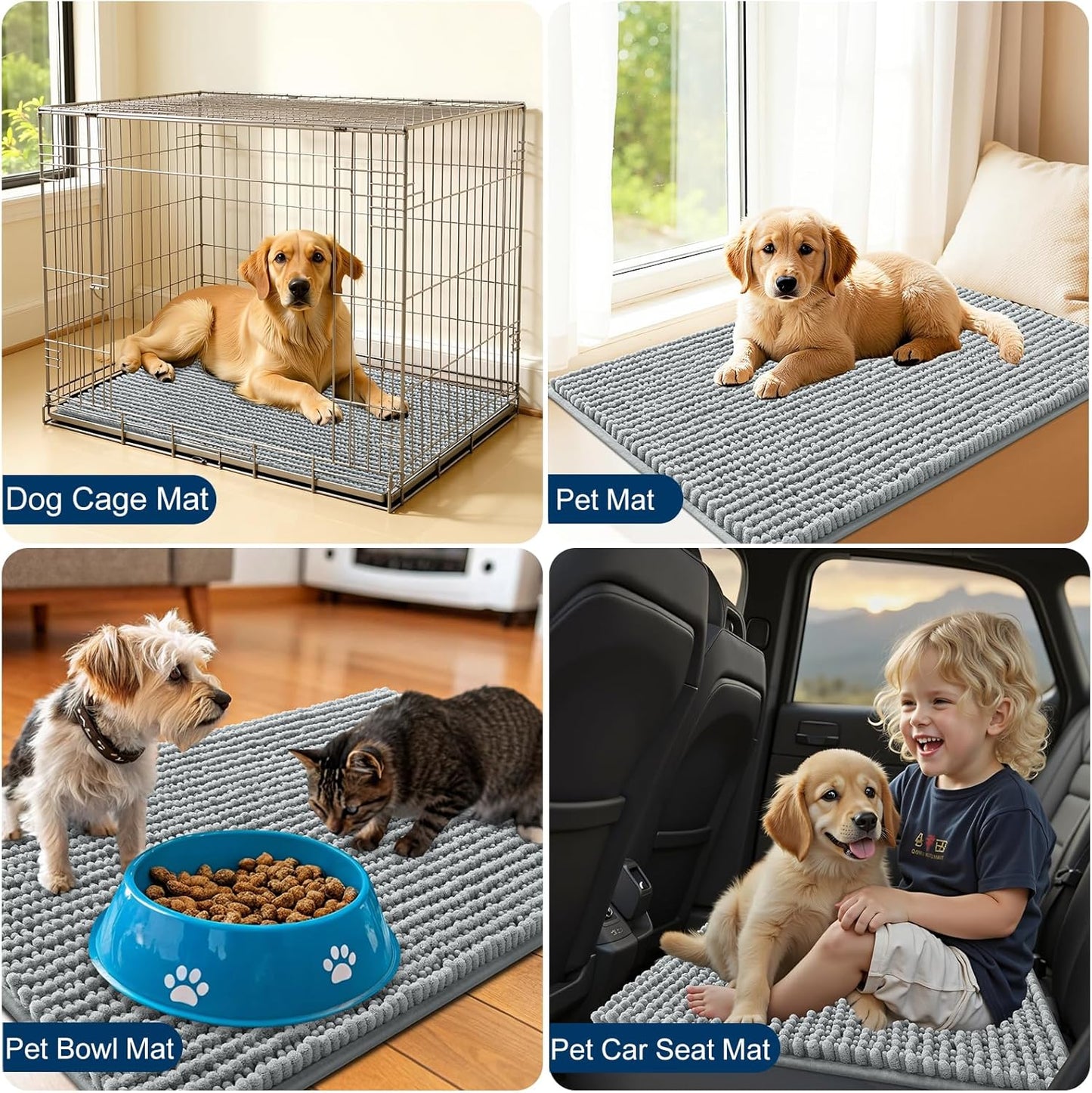 OLANLY Dog Door Mat - Ultra Absorbent Chenille Mud Doormat | Non-Slip & Washable, 47x24, Grey