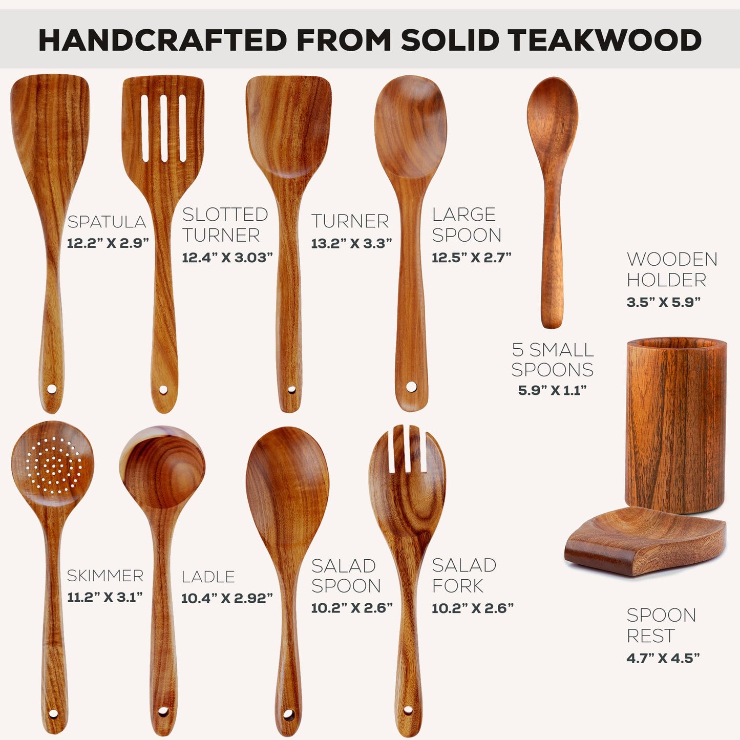 Zulay Kitchen 15-Piece Teak Wooden Utensils for Cooking - Natural Teak Utensil Set with Premium Gift Box - Non-Stick Wooden Spoons for Cooking - Kitchen Gift Set - Comfortable Grip Wooden Utensil Set