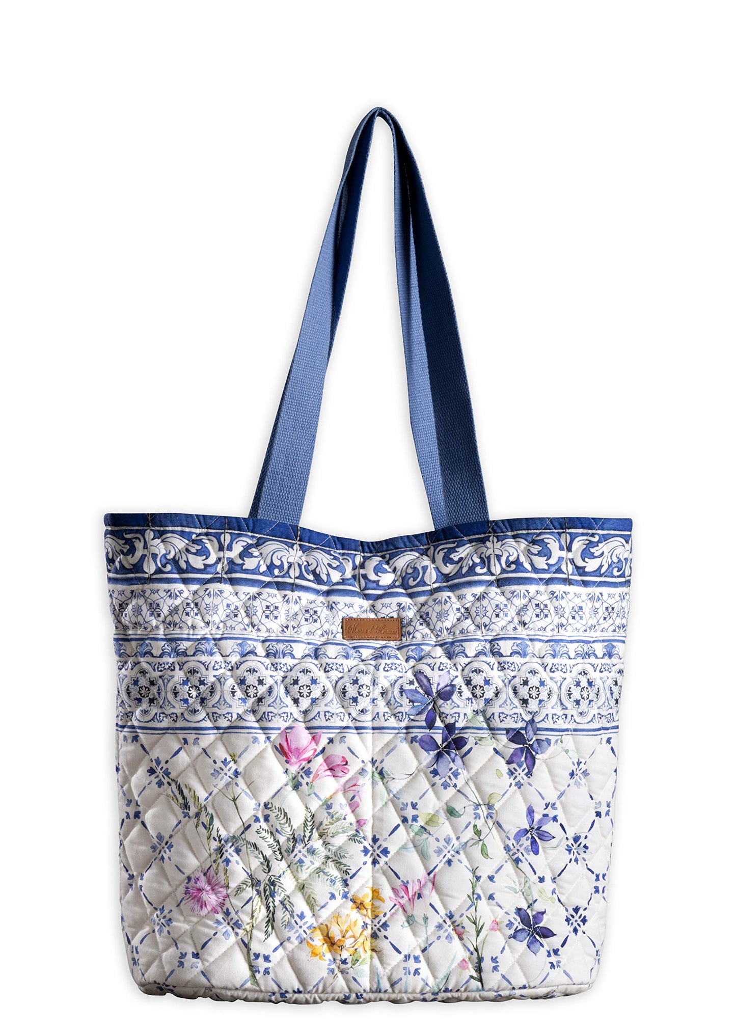 Maison d' Hermine Shopping Bags Cotton Quilted Tote Bag with Zipper Pockets & Small Pouch Reusable Shoulder Grocery Bag for Gifts Beach Travel Perfect for Mothers Day Gifts Men Women (Faience)