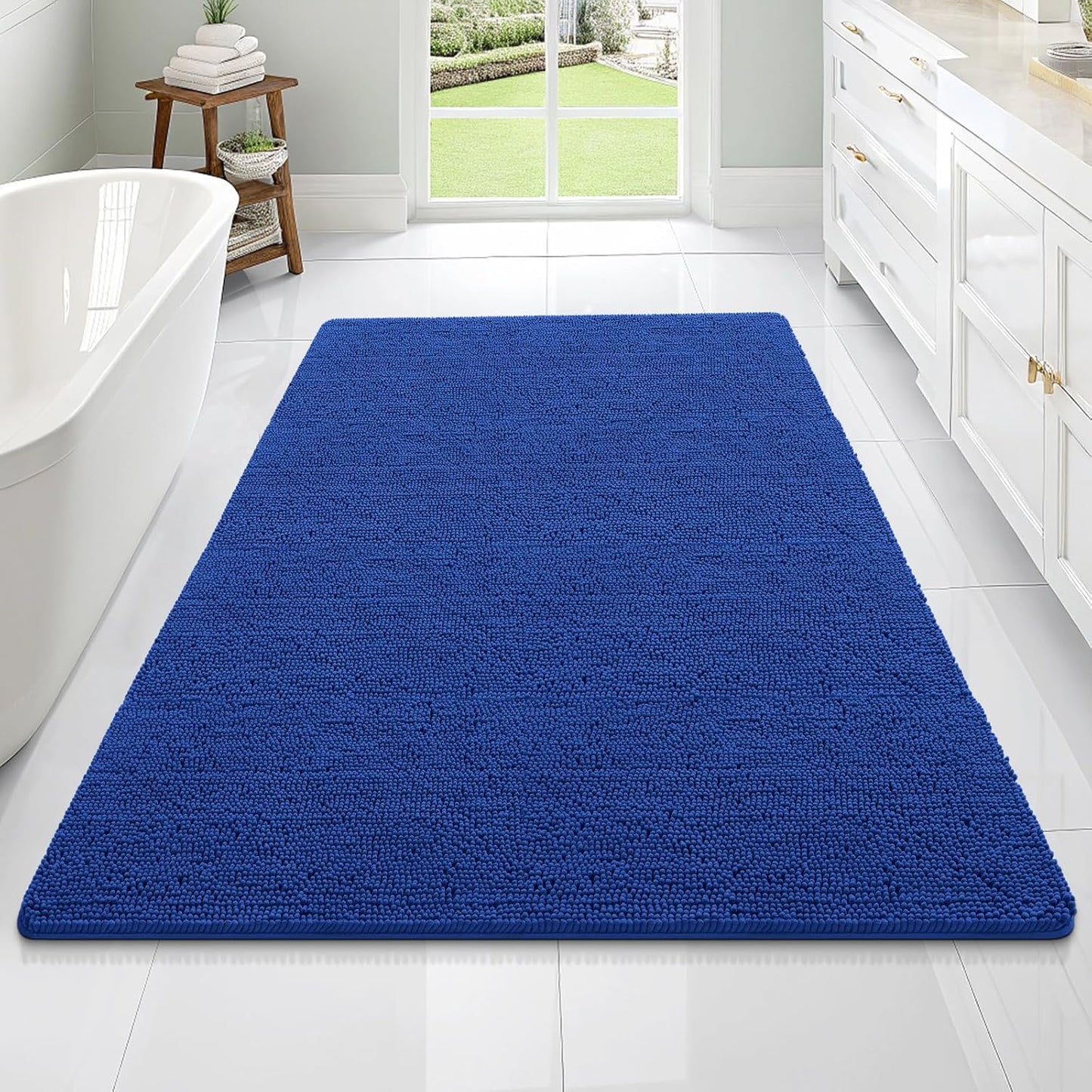 OLANLY Large Bath Rugs - Extra Soft Chenille with Quick Dry Rubber Backing | 70x46 Royal Blue