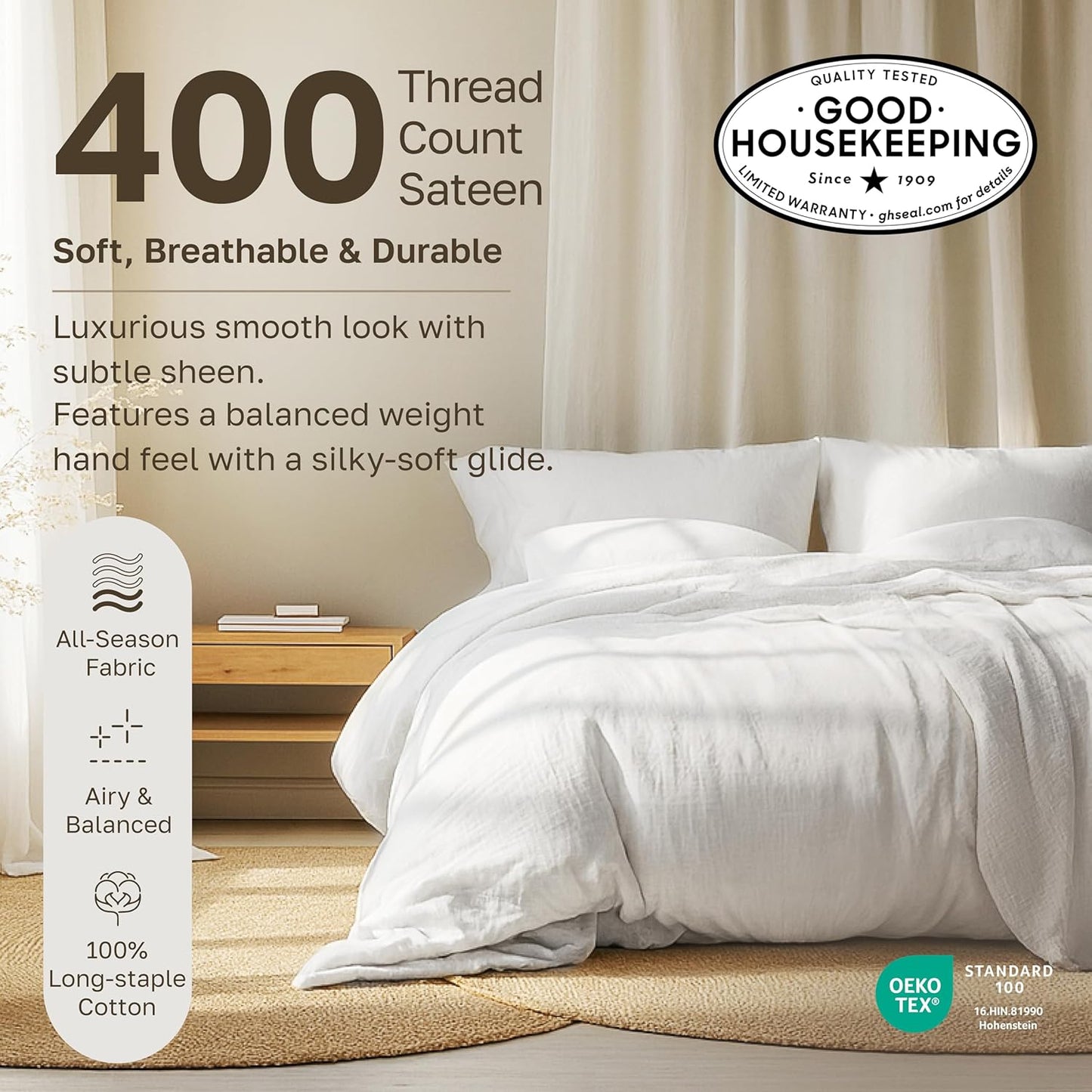 California Design Den King Sheet Set - 100% Cotton, 400 TC, Silky Smooth Sateen, Deep Pockets | Striped White