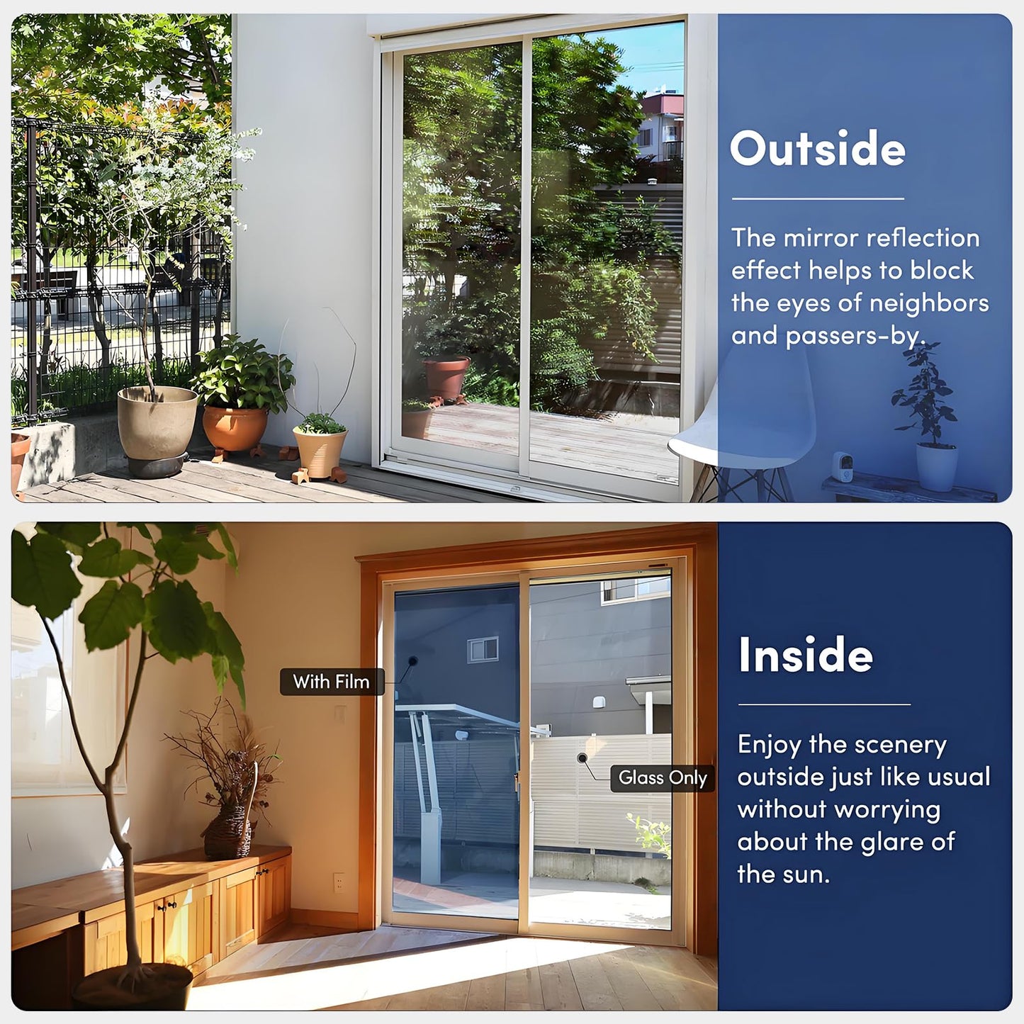 Coavas One Way Privacy Window Film, Sun Blocking Reflective Window Film See Out Not in, Heat Control Window Tint for Home, Anti UV Static Cling for Windows Office Door (Black, 35.4 Inch X 9.8 Feet)