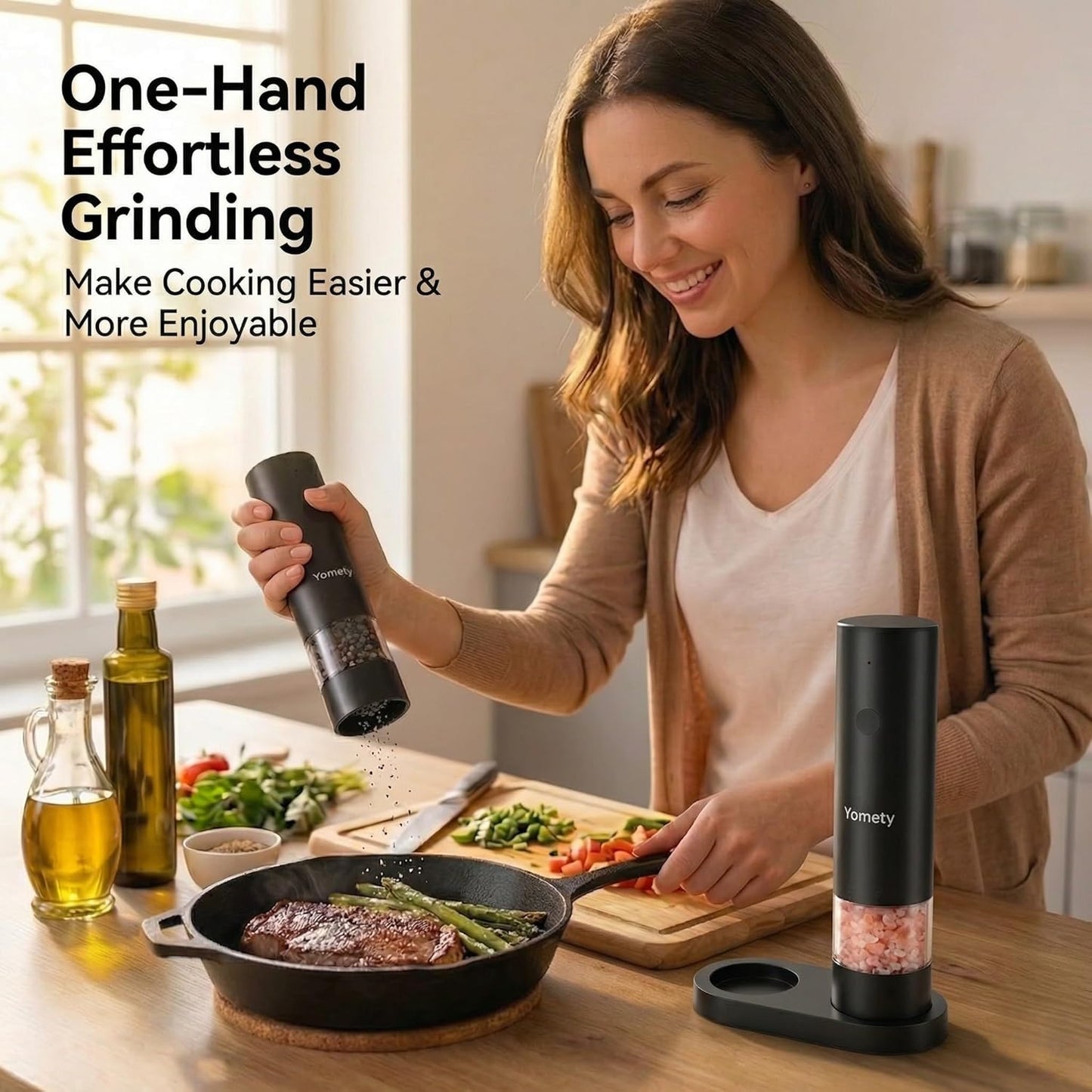 Skiennix Electric Salt and Pepper Grinder Set - Rechargeable Automatic Ceramic Mill with Adjustable Coarseness | Kitchen Essential