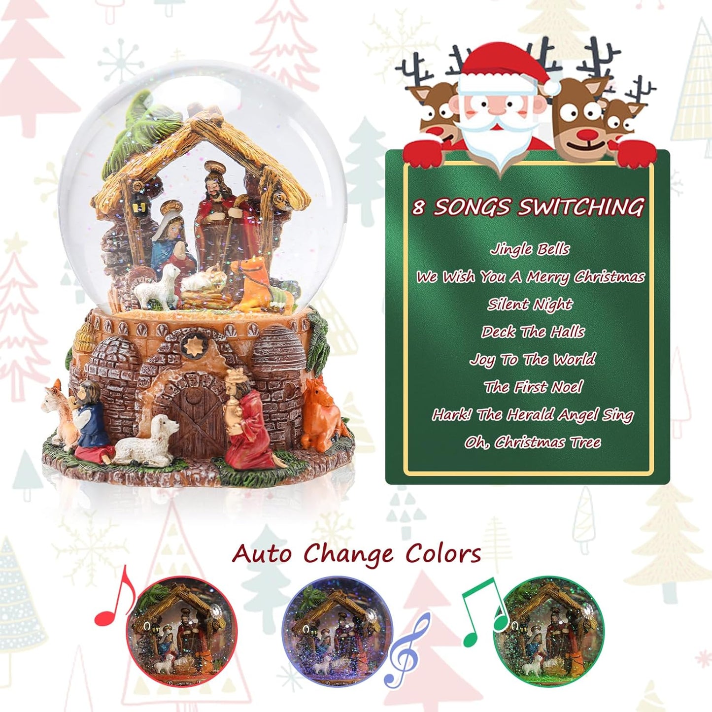 Taman Christmas Nativity Snow Globe - Musical Glittering Snowflakes & Lighted Tabletop Décor