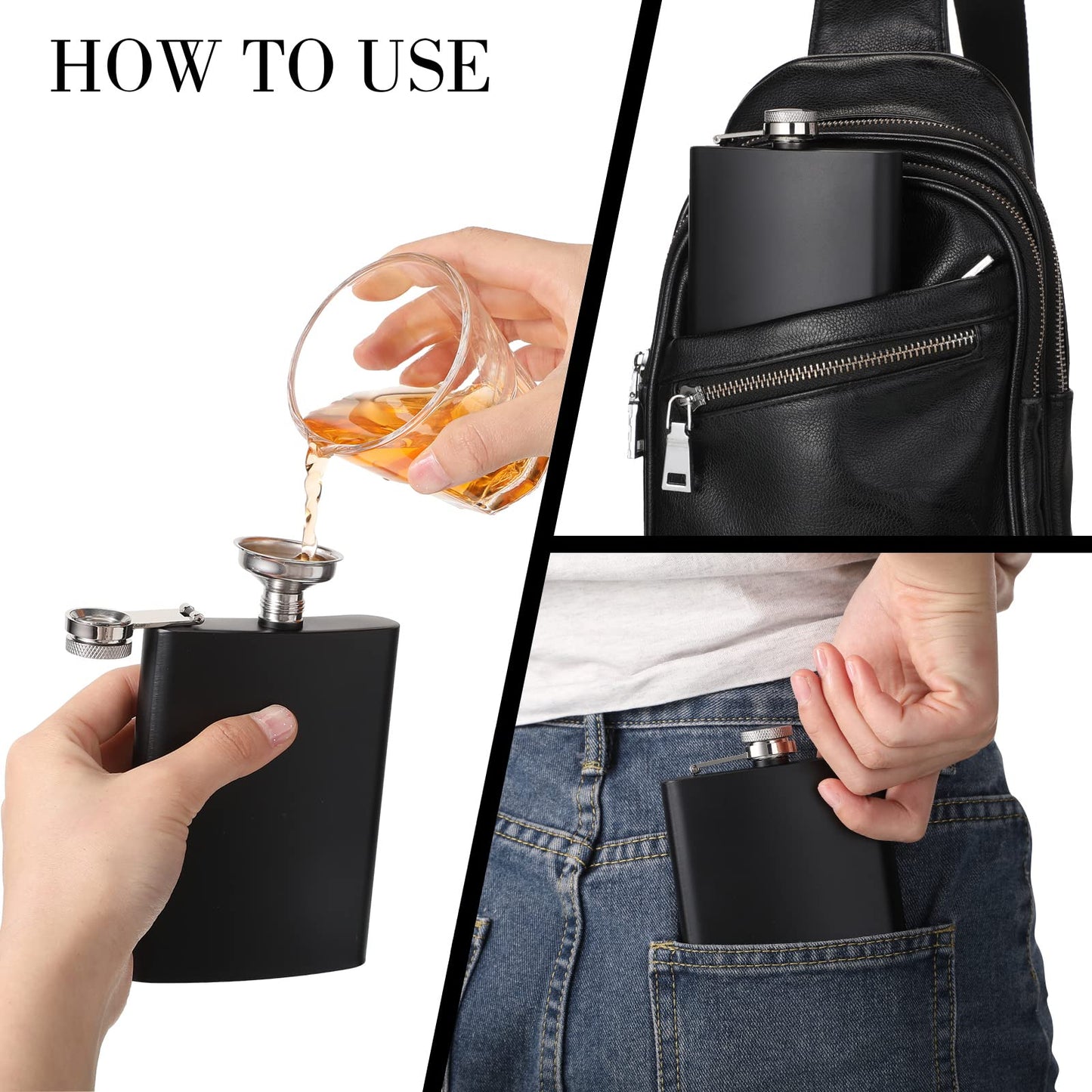 Hoolerry 30 Pieces Hip Flasks Set Stainless Steel Liquor Flask with Funnel Metal Leak Proof Flask Pocket Whiskey Flasks for Men Women Bridesmaid Wedding Party Supplies (Matte Black, 8 oz)