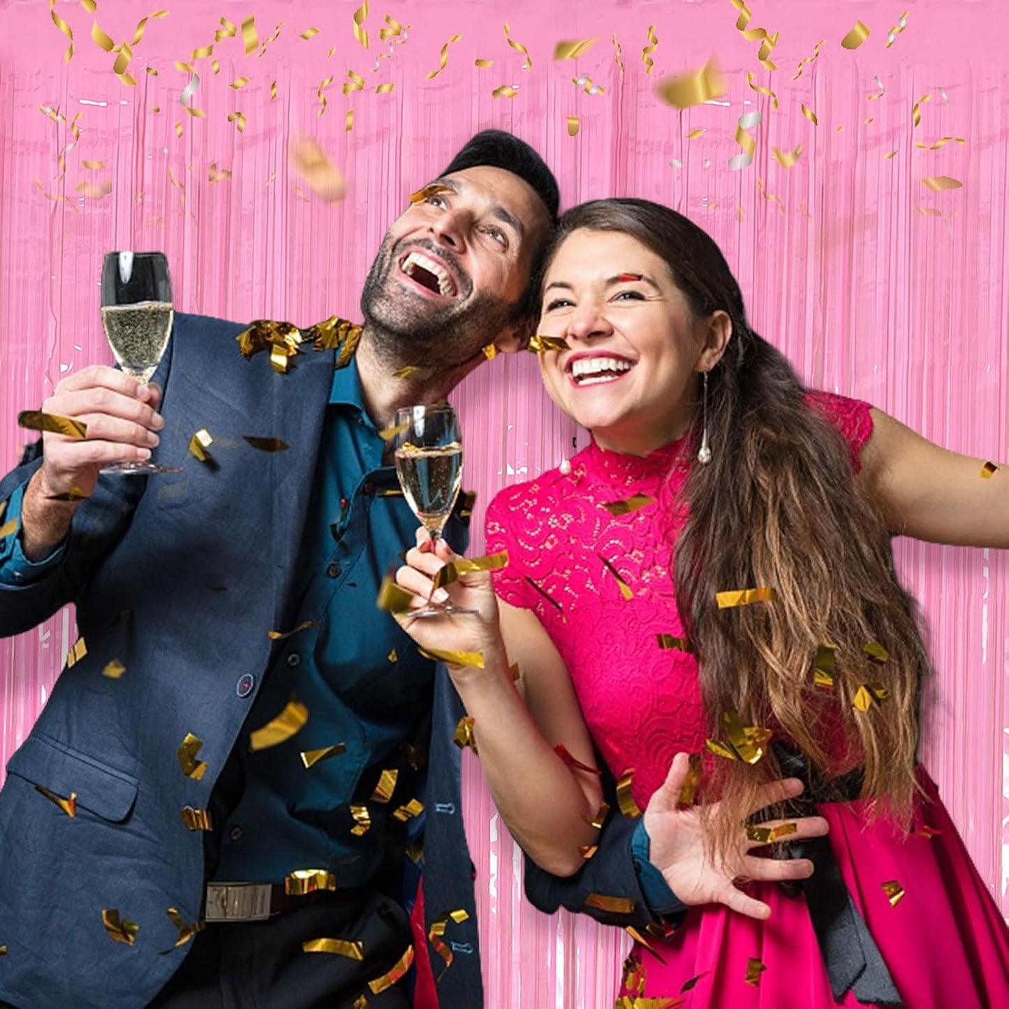 Skiennix 20 Pack Foil Curtain - Pink Metallic Tinsel Fringe Backdrop for Parties & Celebrations