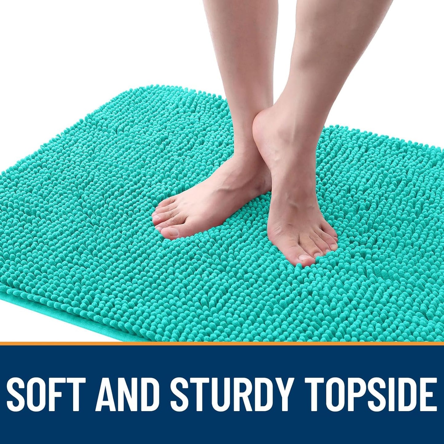 OLANLY Dog Door Mat - Absorbent Non-Slip Washable Doormat for Muddy Paws | 44x24 Teal Chenille Mat