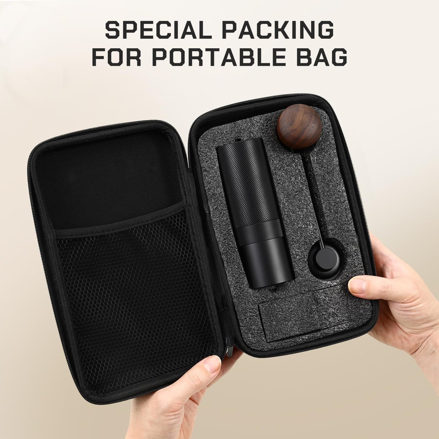 MAVO Manual Coffee Grinder, Wizard Hand Coffee Grinder, Capacity 25g with CNC Stainless Steel Pentagon Conical Burr, Adjustable Setting, Burr Coffee Bean Grinder for French Press, Pour Over, Silver