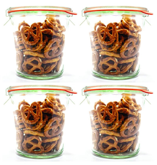 Weck Einmachgläser 742-19 6 fl. oz Weck Formgläser aus transparentem Glas – Umweltfreundliches Einmachglas – Frischhaltedosen mit Deckel luftdicht – 1/2 Liter Gläser Set – 4 Stück Gläser mit Deckel
