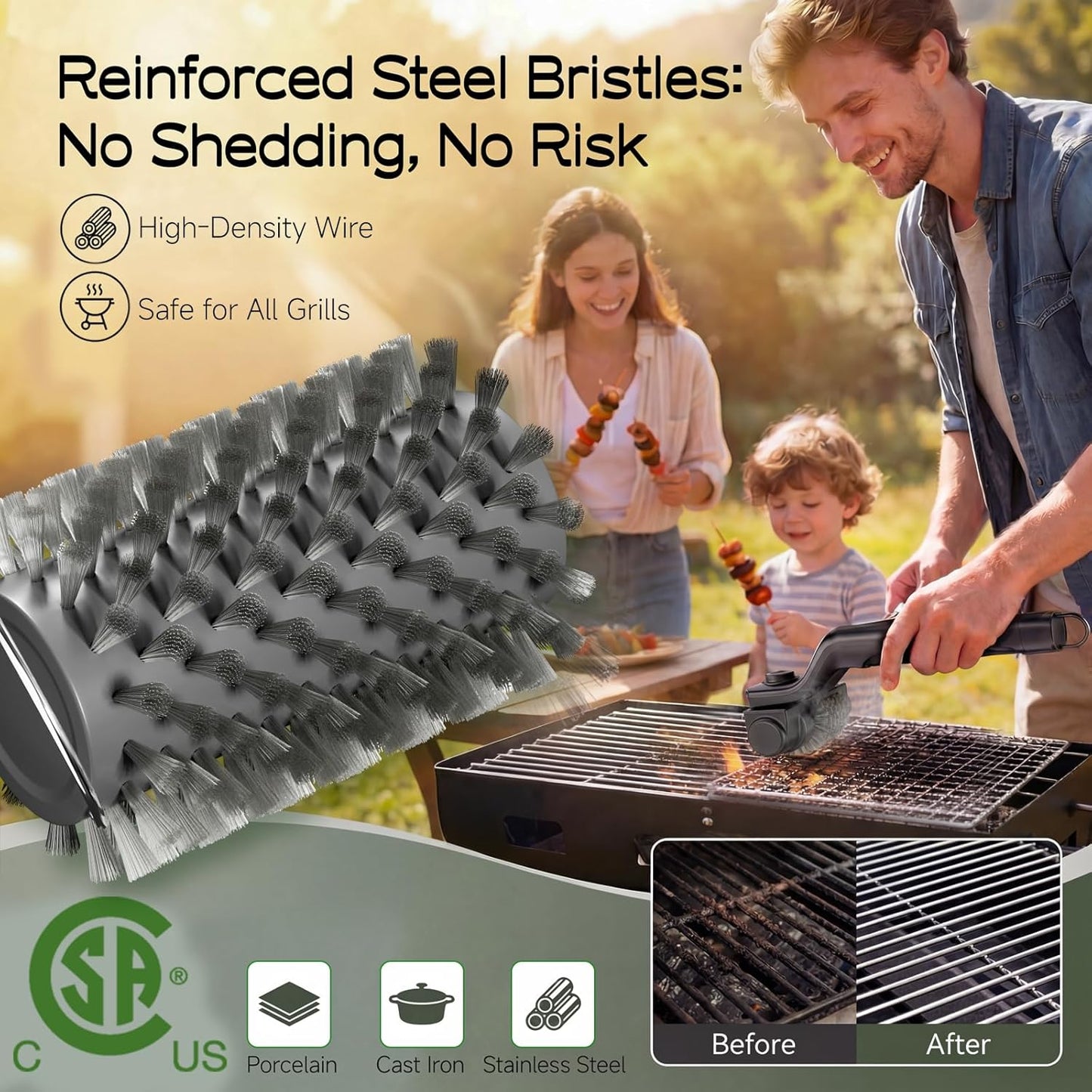 Skiennix Electric Grill Brush - High Torque BBQ Cleaner with 3-Speed Modes & Reinforced Bristles