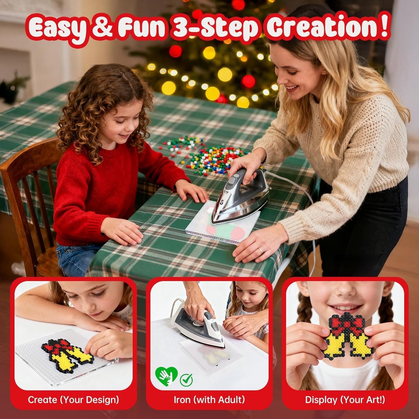 Rocollos Fuse Beads Pegboards Kit - Advent Calendar with 24 Designs & Ironing Paper for Kids
