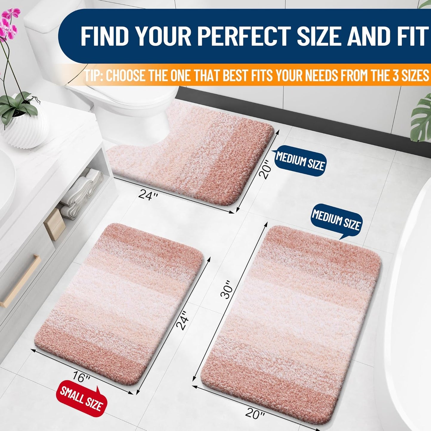 OLANLY Bathroom Rugs - Extra Soft Microfiber Mat | Quick-Dry, Machine Washable, 36x24, Peach