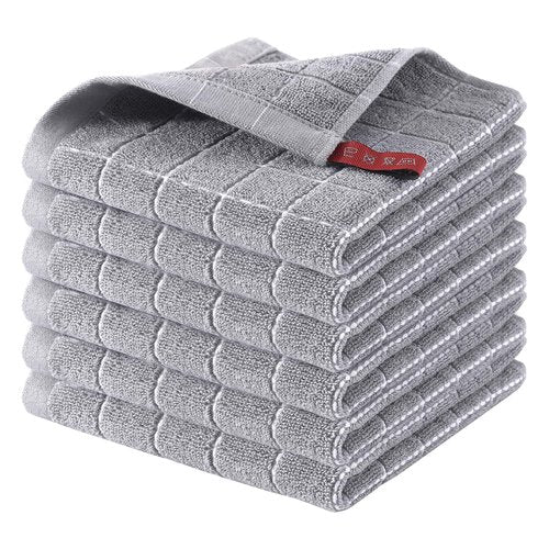 Homaxy 100% Cotton Terry Kitchen Dish Cloths, Ultra Soft and Absorbent Dish Towels for Kitchen, Suitable for Drying and Washing Dishes, 6 Pack, 12 x 12 Inches, Light Grey