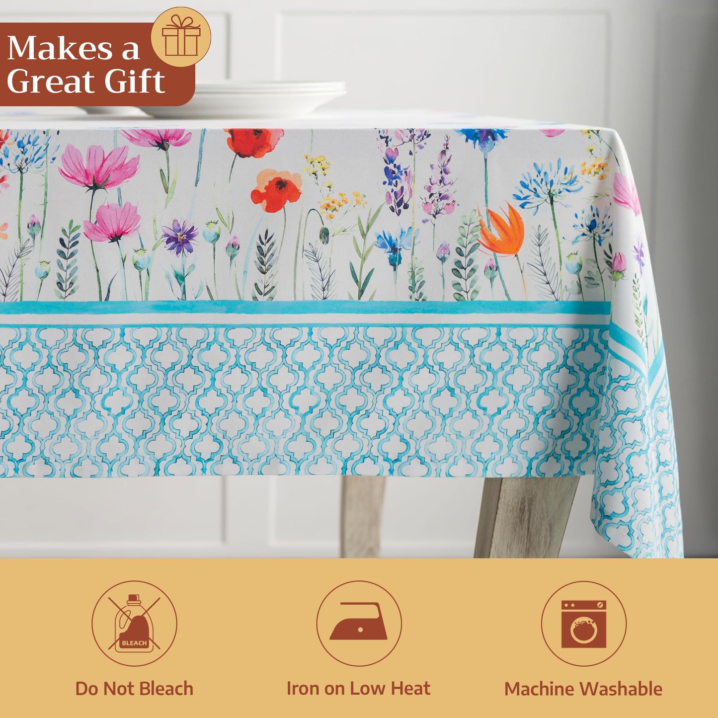Maison d' Hermine Table Cloth Rectangle Table 100% Cotton 54 x 72 Inches Tablecloth Reusable Decorative for Dining Kitchen Room Farmhouse Home Gifts for Mothers day Spring Summer - Flower In The Field