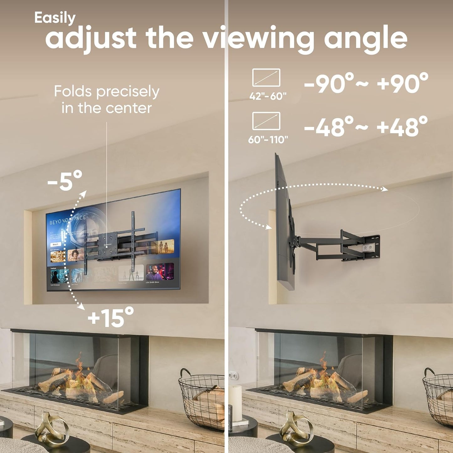 ONKRON Full Motion TV Wall Mount - Heavy Duty Swivel & Tilt for 42-110 Inch TVs, Max VESA 800x600, Black
