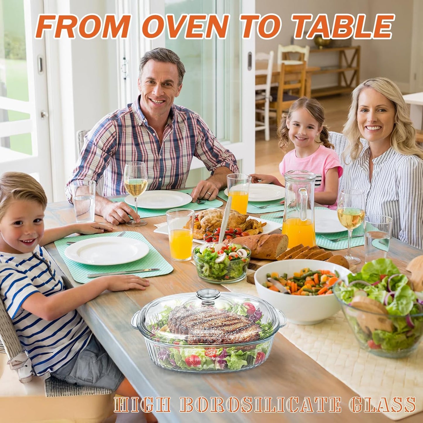 Reasim Glass Casserole Baking Dish - 2.8L/3Qt Oval Dish with Lid | Oven, Freezer & Microwave Safe