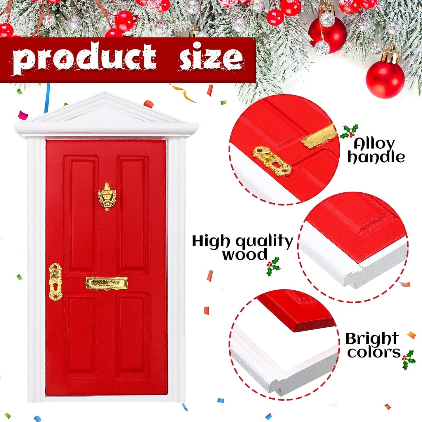 Skiennix 20 Pcs Christmas Elf Fairy Doors - Enchanted Wooden Miniature Outdoor Decor for Girls | Red