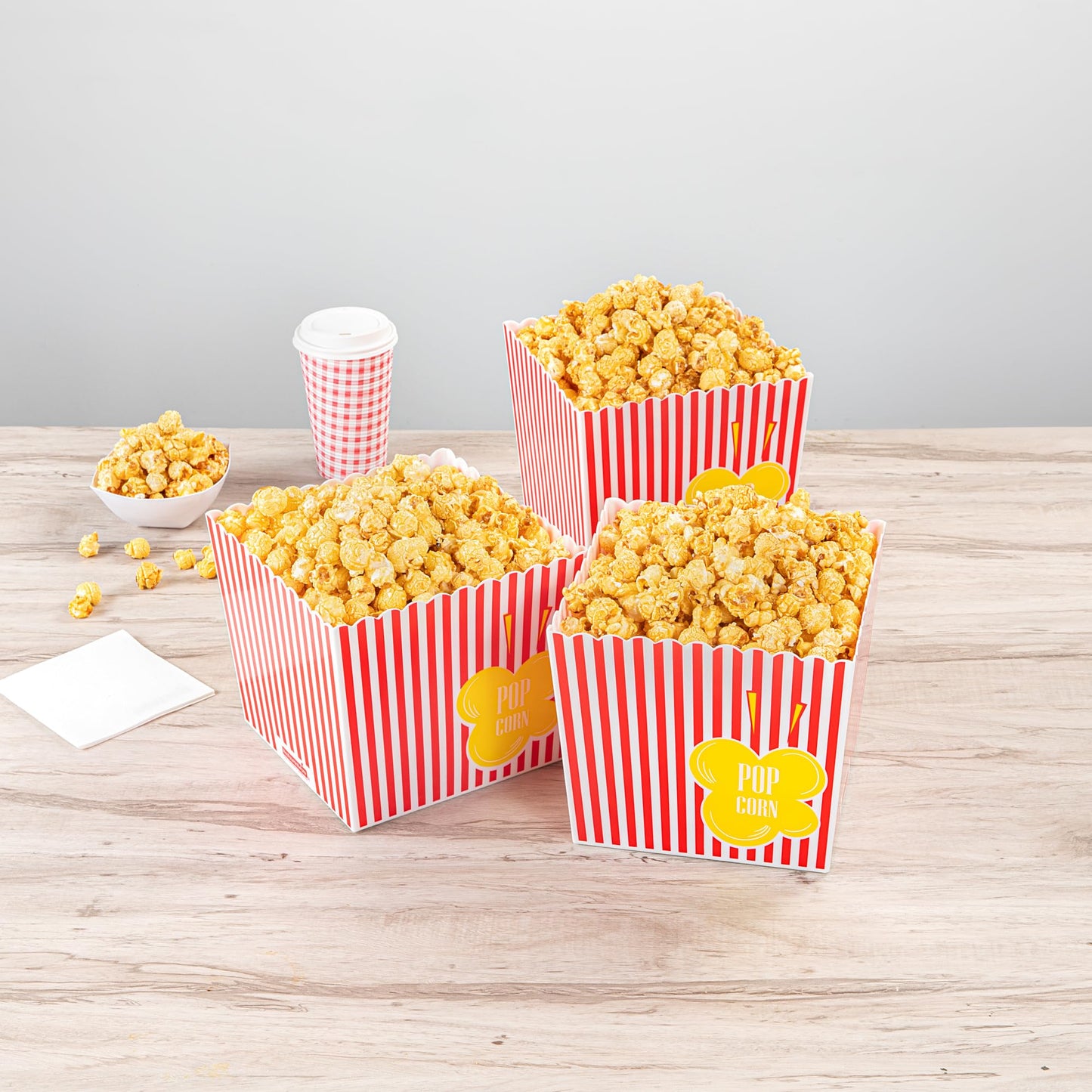 Restaurantware Popcorn Buckets 10 Count 165 Ounce Plastic Reusable Popcorn Containers Red And White Striped Snack Tubs Pink Durable Design For Movie Nights