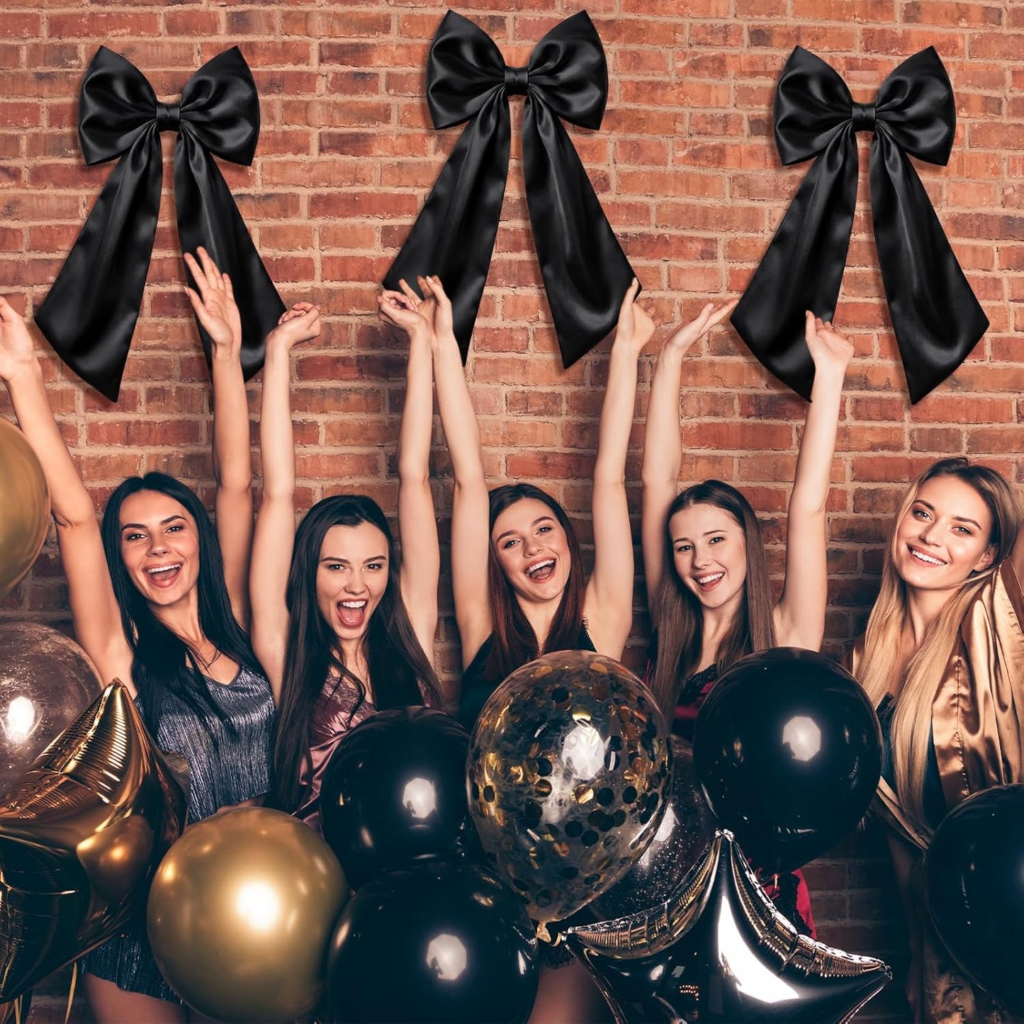 Suncalla Large Satin Bow Decorations - 3 Pcs 2 FT Wall Decor for Weddings, Birthdays & Parties | Black
