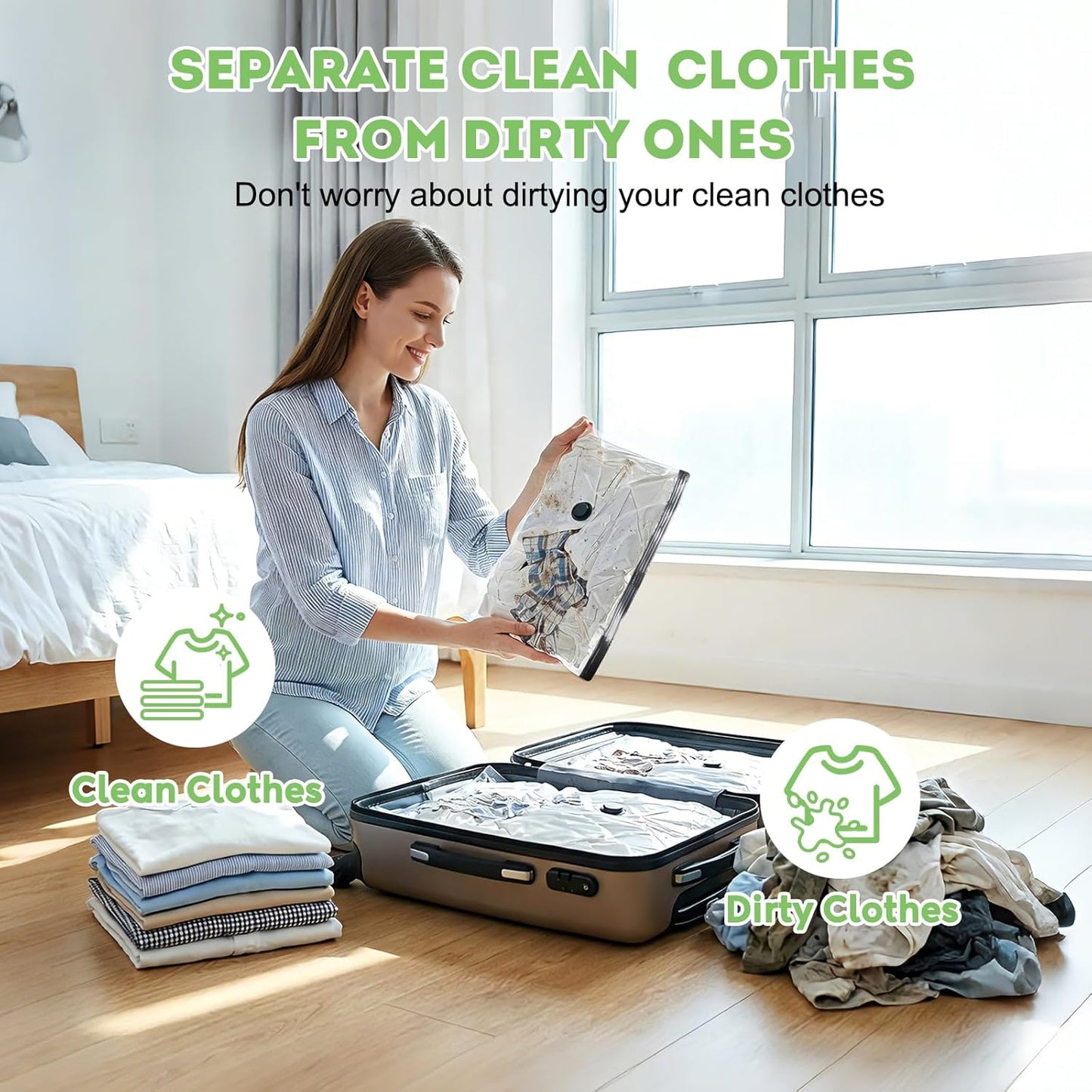 Mapambo Vacuum Storage Bags - 15 Pack Vacuum Seal Bags with USB Pump | Save 80% Luggage Space, 3 Sizes