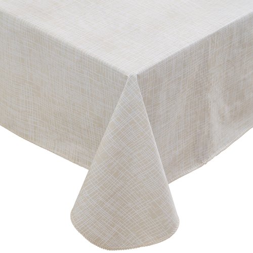 Heavy Duty Vinyl Tablecloth with Flannel Backing Waterproof Oil-Proof Plastic Table Cloth Stain-Resistant Wipeable Rectangle or Square Table Cover for Indoor and Outdoor (Beige Striped，60x102 Inch)