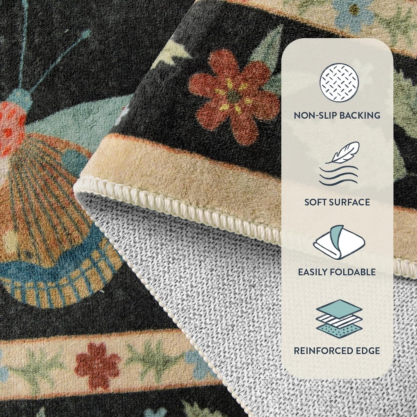 Lahome Washable Insect Rug - Soft Non-Slip Indoor Mat for Entryway & Bathroom | 2x3 ft, Black