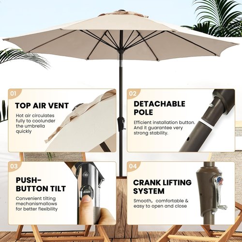 Ayge 9FT Large Outdoor Patio Umbrella - UV Resistant, Easy Tilt & Crank, Heavy-Duty Fiberglass Ribs, Beige