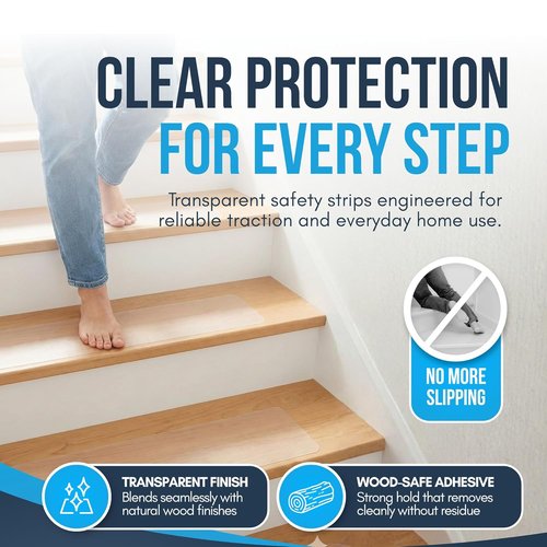 Clear Non-Slip Stair Treads by [Brand Name] - 30” x 6” Transparent Peel and Stick Safety Strips for Wood Steps (20 Pack)