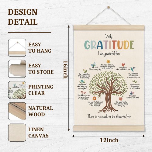 DOI-LANEE Daily Gratitude Poster Frame - Inspirational Mental Health Affirmation Wall Art 16x12 Inch