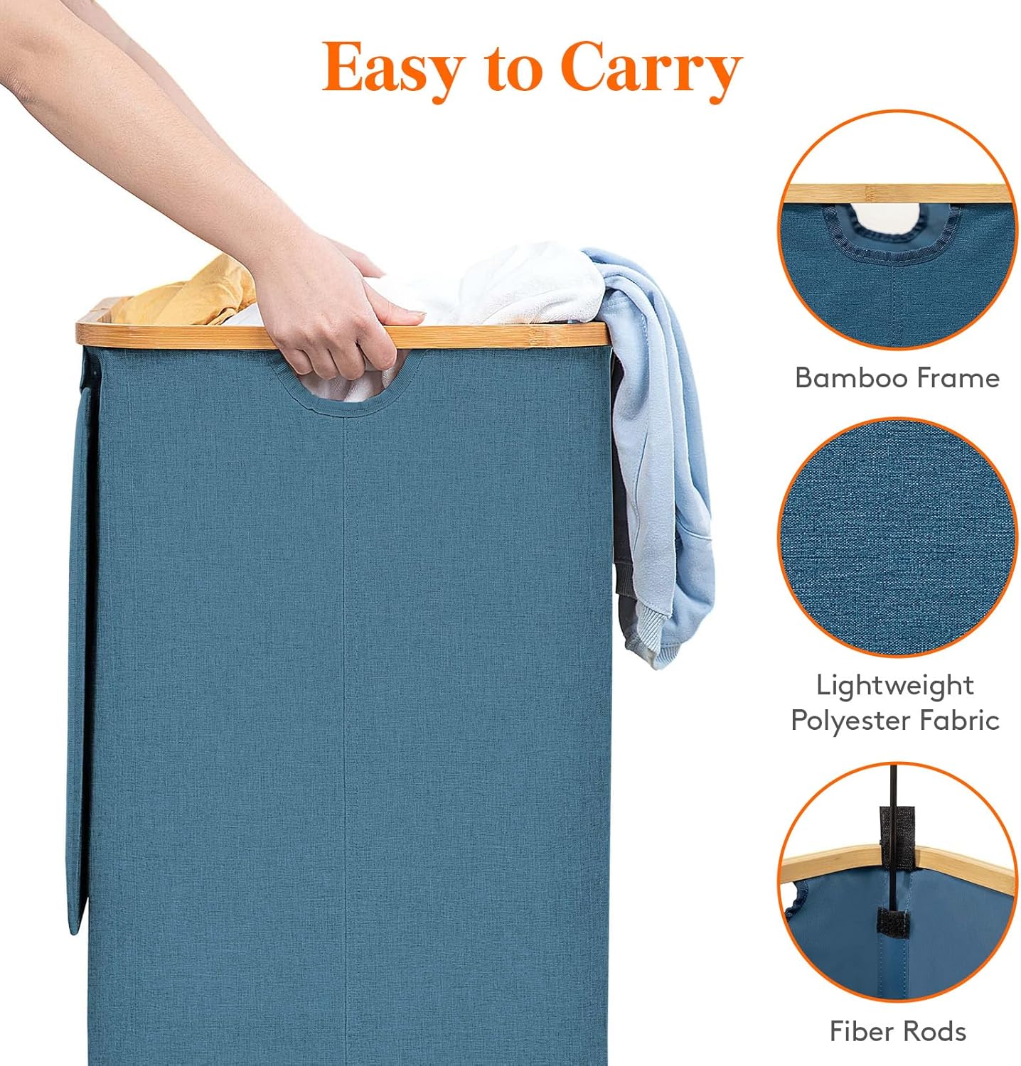 Lifewit 80L Laundry Basket - Foldable Clothes Hamper with Lid & Bamboo Handles | Dark Blue