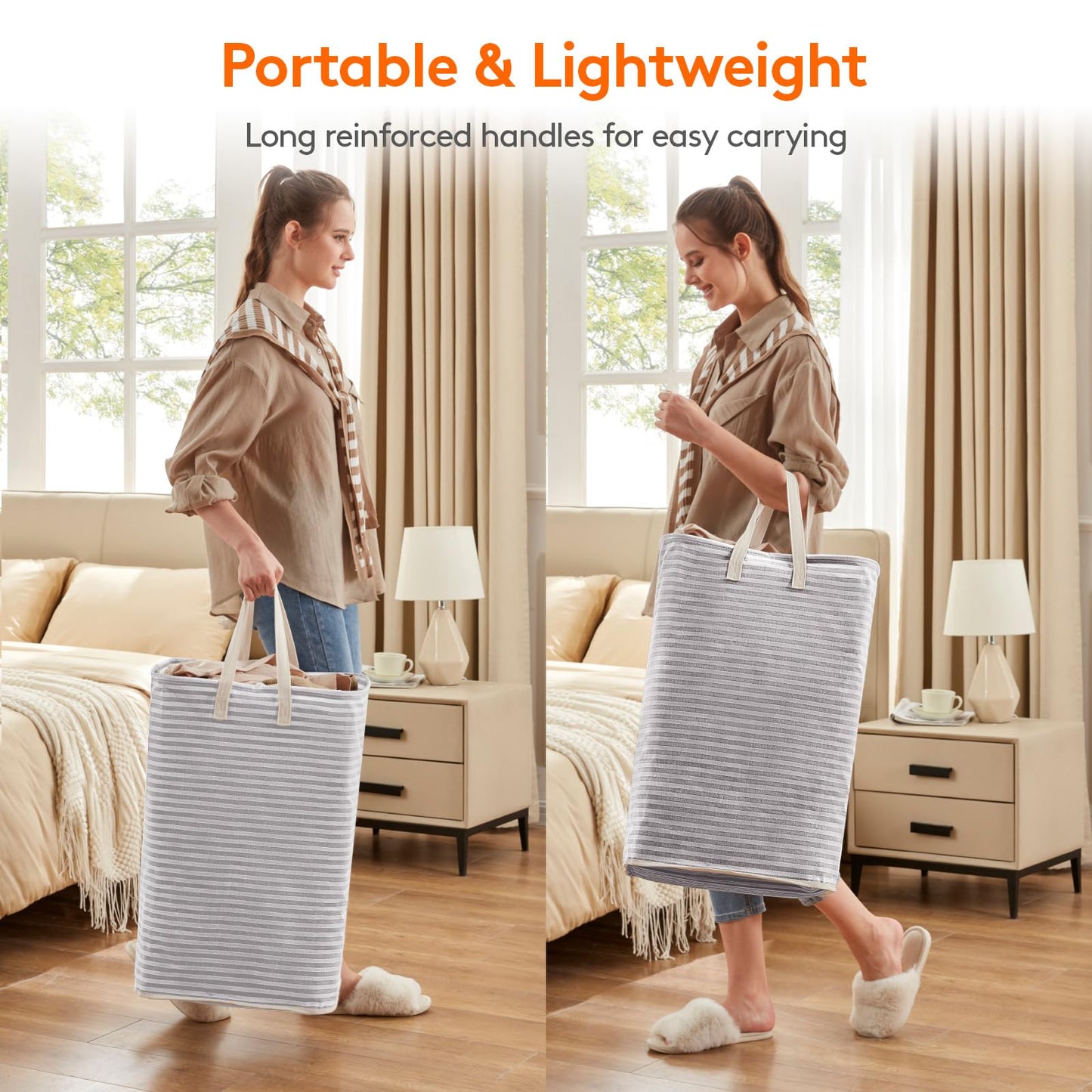 Lifewit 1 Pack Laundry Basket 65L Each, Collapsible Clothes Hamper with Reinforced Handles, Freestanding Waterproof Design for Bedroom and Laundry Room, Grey 65L Total