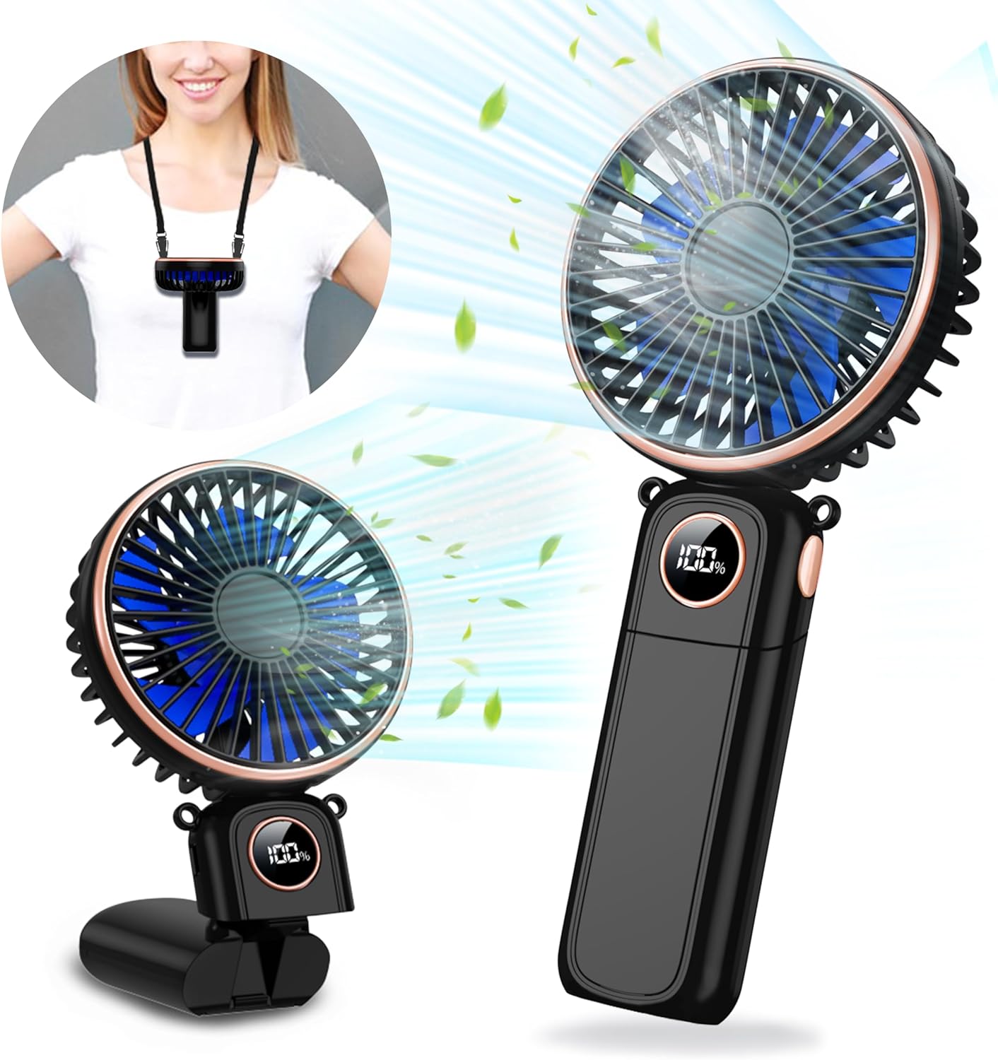 Skiennix Portable Handheld Fan - USB Rechargeable Mini Fan with 22-Hour Runtime & LED Display | 6 Speeds, Perfect for Travel & Outdoor Use