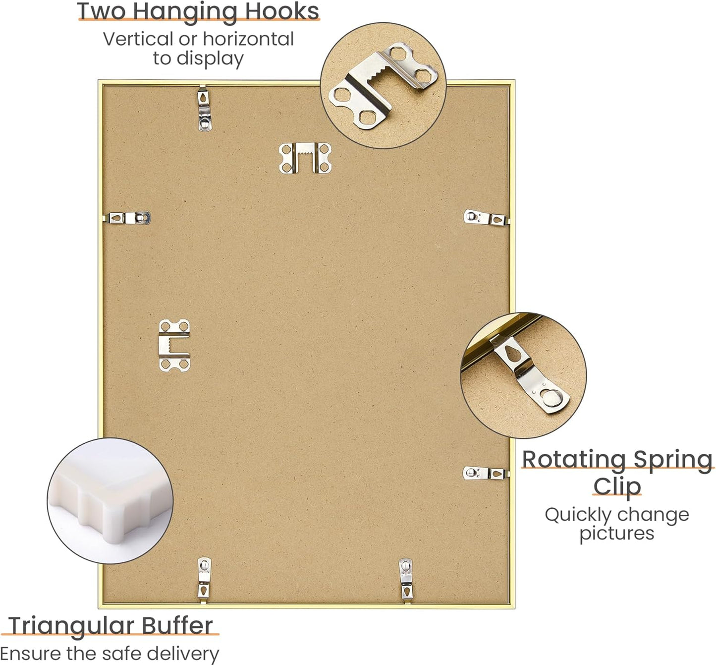 Upsimples Aluminum Picture Frame - Gold 11x14 for 8x10 Photos with Mat | Wall Hanging Metal Frame