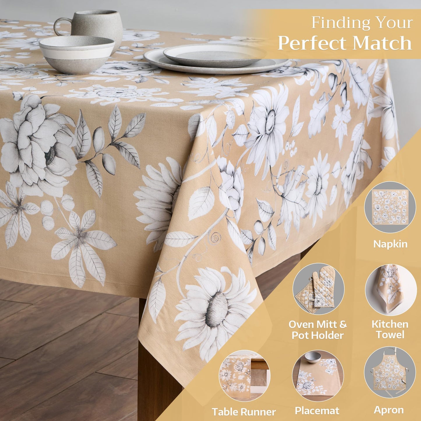 Maison d' Hermine Table Cloth Square Table 100% Cotton 60 x 60 Inches Fall Tablecloth Reusable Everyday Use for Thanksgiving Christmas Decorations Dining Farmhouse Party (Pretty Autumn)