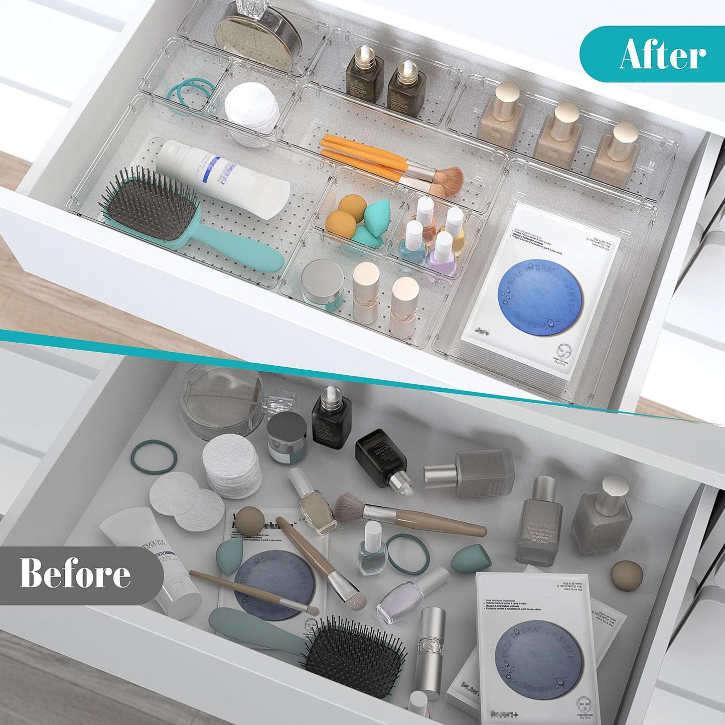 StorMiracle 28 PCS Clear Plastic Drawer Organizers Set, 4 Size Desk Drawer Organizer Trays for Makeup, Jewelry, Kitchen Utensils, Gadgets and Office Accessories