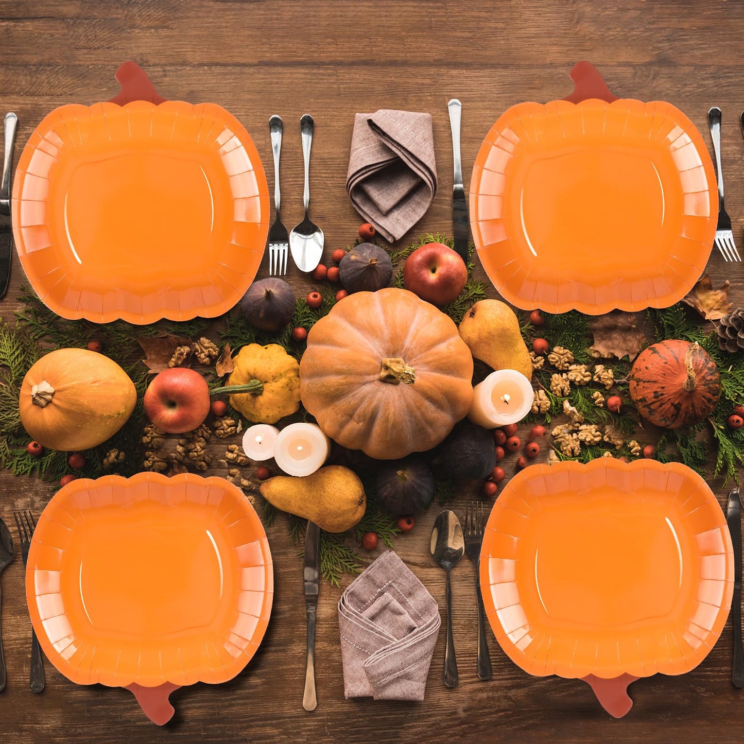 Dandat 50 Pcs Fall Pumpkin Disposable Paper Plates 9 Inch Thanksgiving Harvest Party Plates Orange Round Dinner Decor Halloween Party Favors for Autumn Kitchen Home Dining Supplies