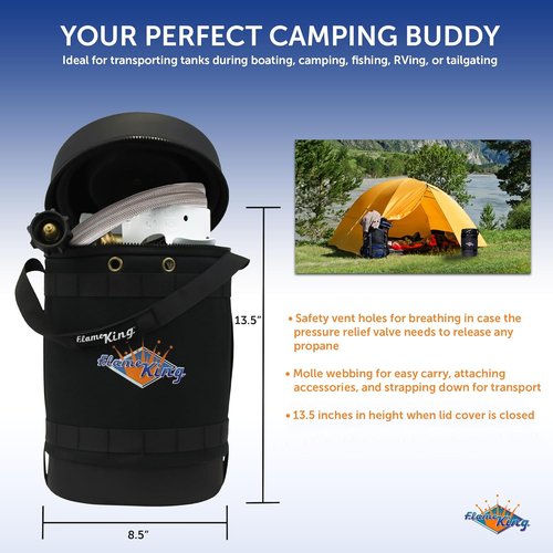 Flame King Gas Hauler Pro Kit - Insulated Carry Case with 5LB Propane Tank & 5-FT Adapter Hose for Camping