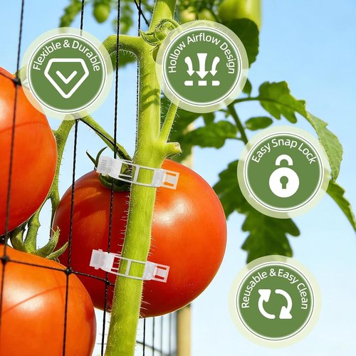 CLEANGOR Plant Support Clips - 300 Pcs Reusable Plastic Trellis Clips for Tomatoes, Cucumbers & Vines