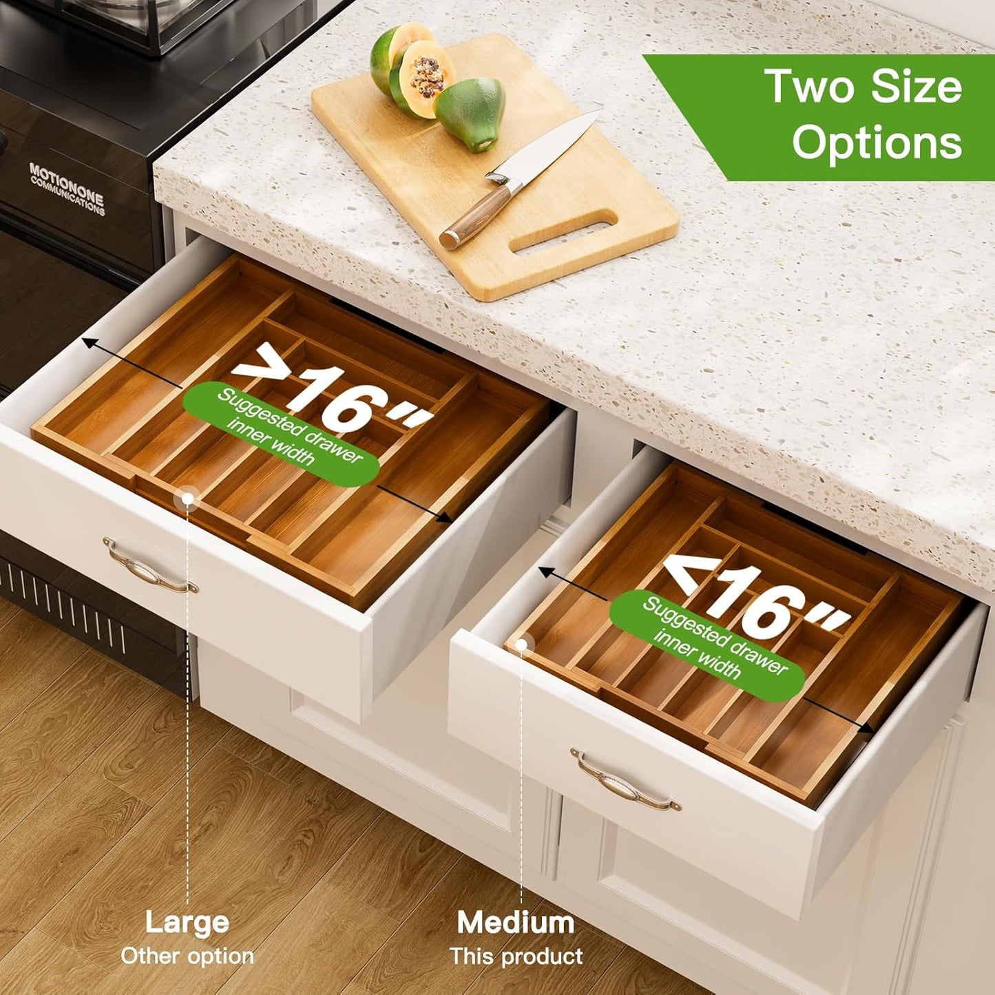 Pipishell Bamboo Expandable Drawer Organizer - Adjustable Utensil Holder for Kitchen & Home | Brown