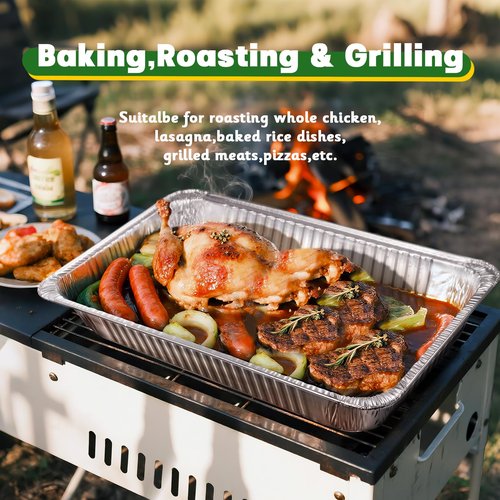 Boxential 21x13 Aluminum Pans [10 Pack], Extra Heavy Duty Full Size Disposable Aluminum Foil Pans, Deep Baking Pans for Cooking, Roasting, Heating, and Steam Tables