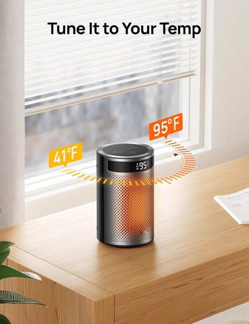 DREO Portable Space Heater - 1500W PTC Ceramic with Thermostat, Remote & Eco Mode | Ideal for Office & Bedroom