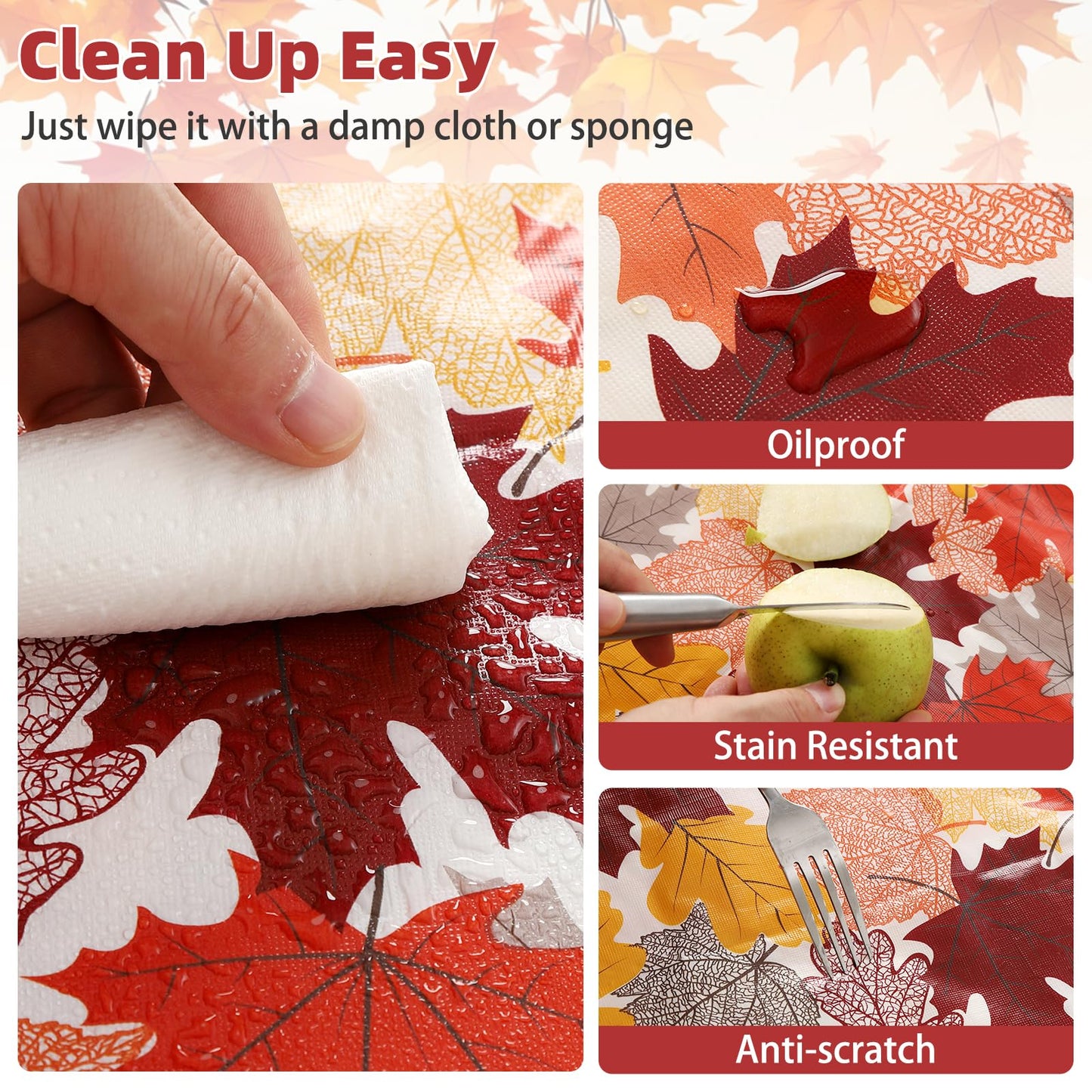 NESAYVER Fall Vinyl Tablecloth with Flannel Backing for Rectangle Tables 52x70 Inches,Waterproof Wrinkle & Stain Resistant Thanksgiving Decorations Fit for Dining Parties Buffets Weddings,Maple Leaves