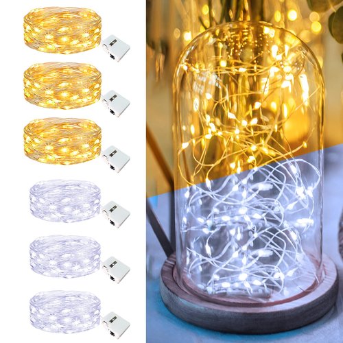 Fairdeer 6 Pack Fairy Lights Battery Operated - 7ft 20 Led Twinkle Lights 3 Modes, Bulk Mini String Lights Waterproof for Mason Jars Vases DIY Party Wedding-Warm White & Cold White