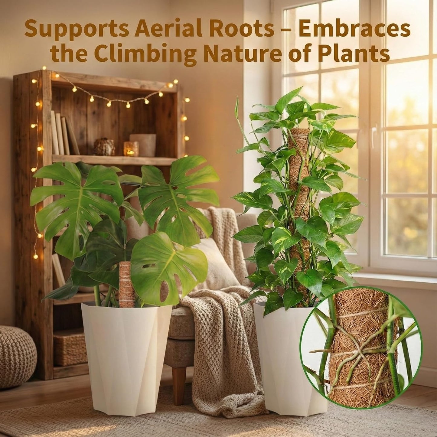 Skiennix Moss Pole Monstera Plant Support - Two 28" Bendable & Two 12" Stackable Coir Poles | Indoor Trellis Accessories