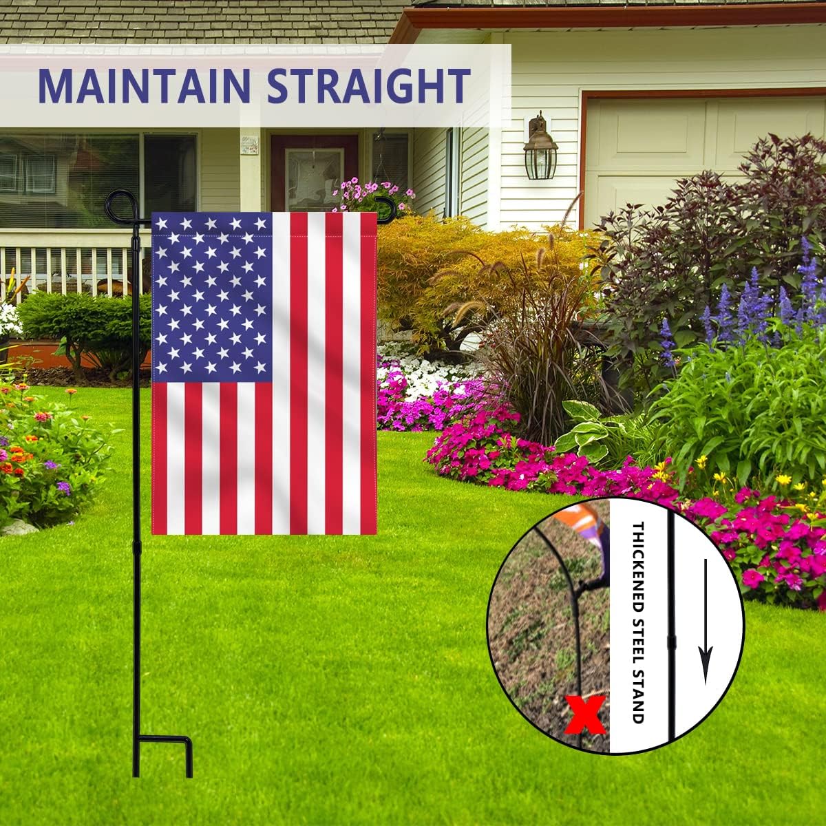 YEAHOME Garden Flag Stand - Weather-Proof Metal Holder for American & Christmas Flags | Durable Outdoor Decor